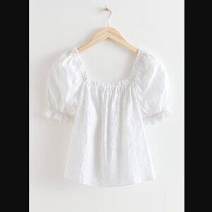 Paris Atelier & Other Stories Frilled Puff Sleeve Blouse in White Size 8